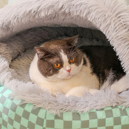 Cozy Semi-Enclosed Winter Pet Bed – Long Plush Warmth