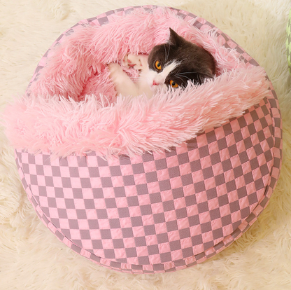 Cozy Semi-Enclosed Winter Pet Bed – Long Plush Warmth