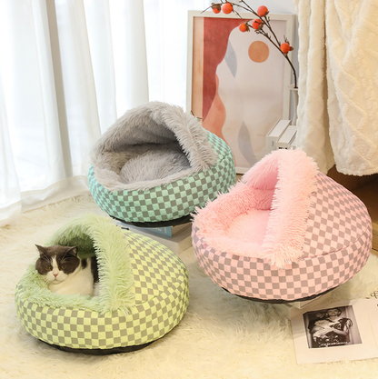 Cozy Semi-Enclosed Winter Pet Bed – Long Plush Warmth