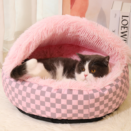 Cozy Semi-Enclosed Winter Pet Bed – Long Plush Warmth