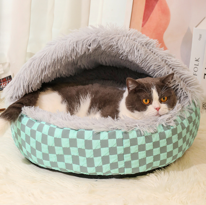 Cozy Semi-Enclosed Winter Pet Bed – Long Plush Warmth