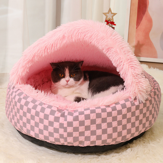 Cozy Semi-Enclosed Winter Pet Bed – Long Plush Warmth