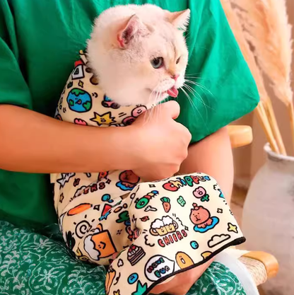 Cartoon Cat Wrap Blanket - Secures Cats & Prevents Scratching